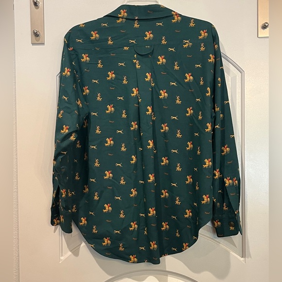 Vintage horse and hound equestrian Patterned green button down Shirt. Classic! - Picture 6 of 9